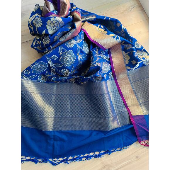 Duppotta Silk Scarf Blue /Purple tassel Trim Ethnic Accessories Wraps Formals - Picture 9 of 10